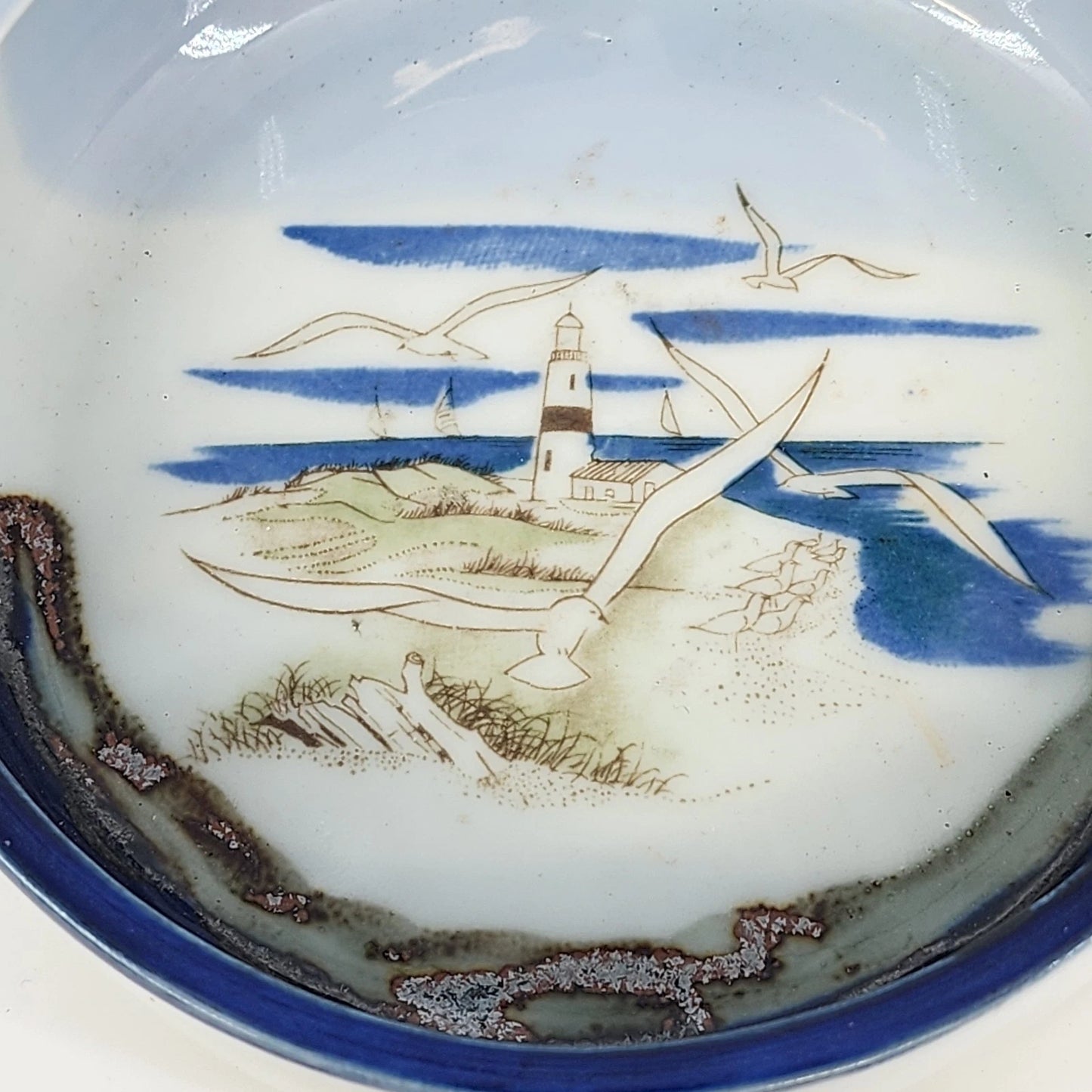 Vintage Otagiri Lighthouse Seagull Ceramic Ashtray Japan 5.5 Inch