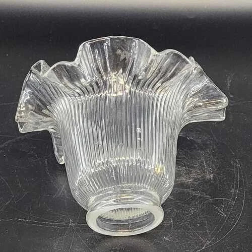Holophane Ribbed Clear Glass Lamp Shade Ruffled Top 2.5" Fitter Vintage