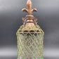 Clear Glass Swirl Decorative Jar w Carved Wood Fleur De Lis Lid & Beaded Chain