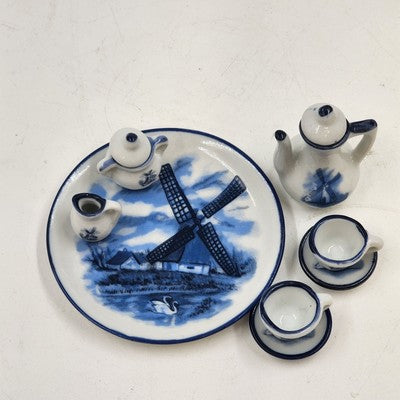 Miniature Tea Set 23774 Blue Windmill 4.5" China w/ Box Collectible Decor