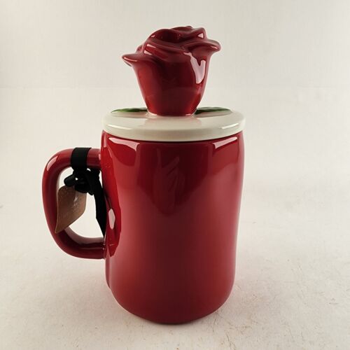 Rae Dunn Disney Princess Red Mug with TRUE LOVE Inscribed White Lid w Red Rose