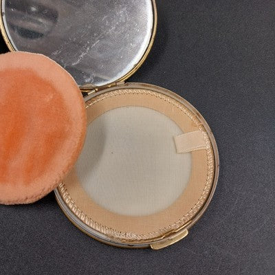 Zell 5th Ave Rotary Club Compact Mirror Powder Puff Floral & Guilloché Enamel