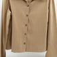 Fashion Bug Button Down Shirt Tan Faux Suede Size XL V Neck Cape Sleeve Vented