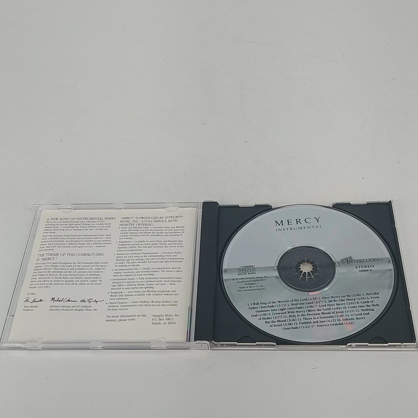 Integrity Music Experience Mercy Instrumental CD 1989 Christian Worship Praise