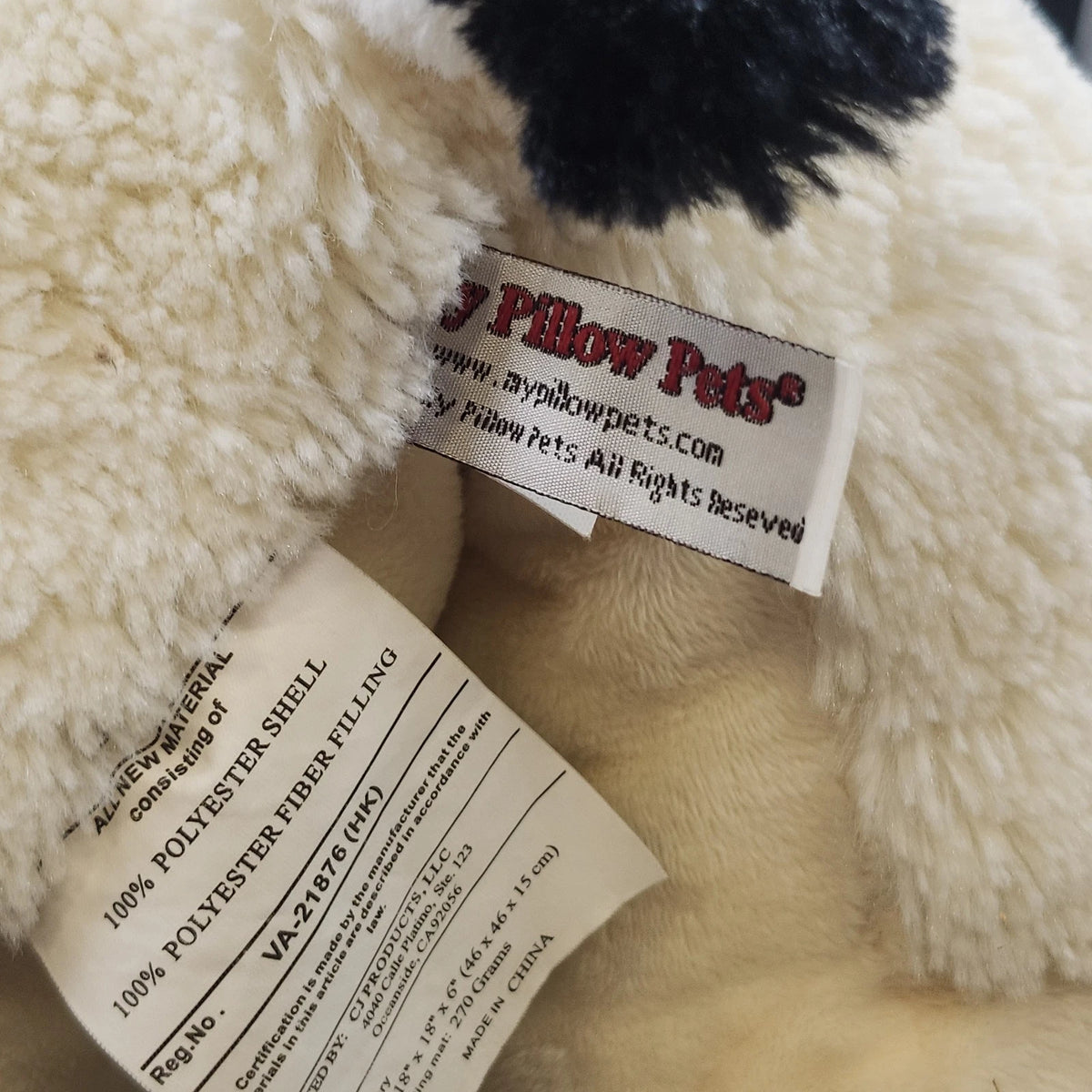 Pillow Pets Cow Plush Stuffed Animal Black White Spotted 18" Polyester China