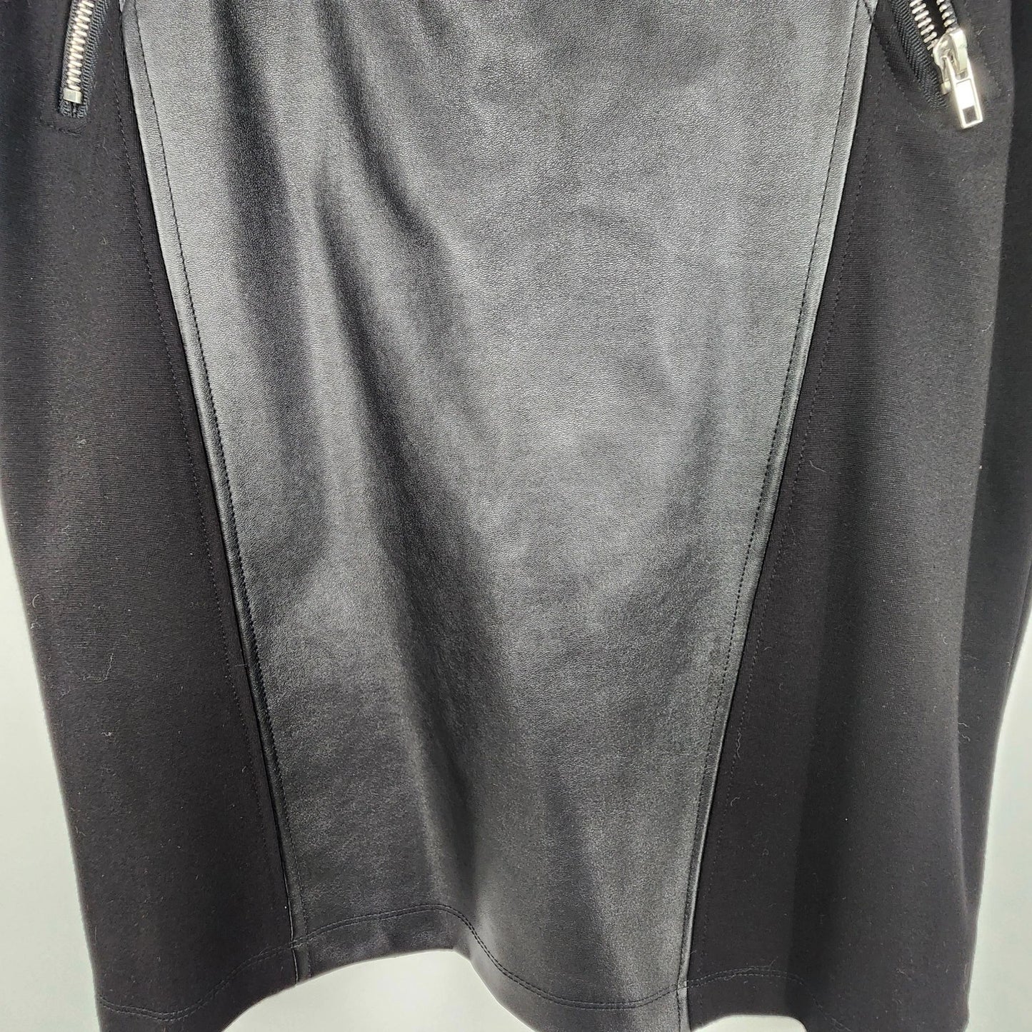 Chelsea Theodore Black Pencil Skirt Women's 10 Faux Leather Panel Zip China