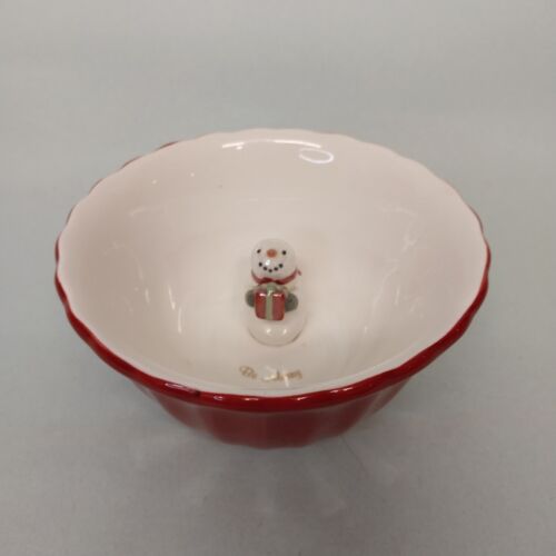 Grasslands Road BE MERRY Snowman Candy Bowl Red Outer White Inner 5.75" x 3"h