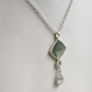 Avon Silver Tone Chain Opaque Green Gemstone Pendant 10" Necklace Lobster Clasp