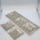 Gold White Floral Glass Serving Platter & 2 Side Dishes 3 Piece Set 22" Vintage