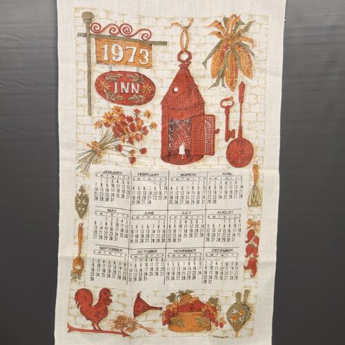 1973 Calendar Kitchen Linen Towel Vintage Fall and Autumn Inn 26" x 15.5"