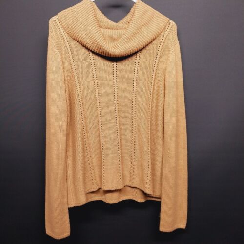 Cato Long Sleeve Open Knit Cowl Neck Tunic Sweater Women Size XL Tan Acrylic