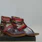 Ruff Hewn Sharvelle Sandals Red Multi Beaded Ankle Strap Women's 8 Open Toe Zip
