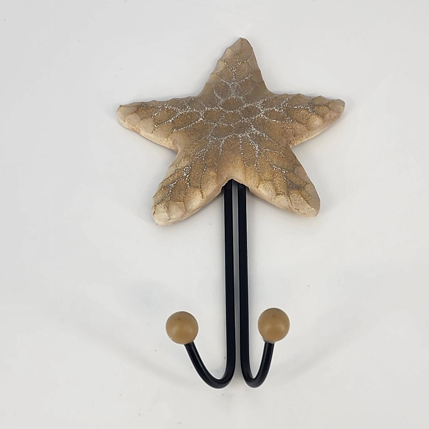Wooden Starfish Wall Hanger 2 Hook Coastal Nautical Beach Decor