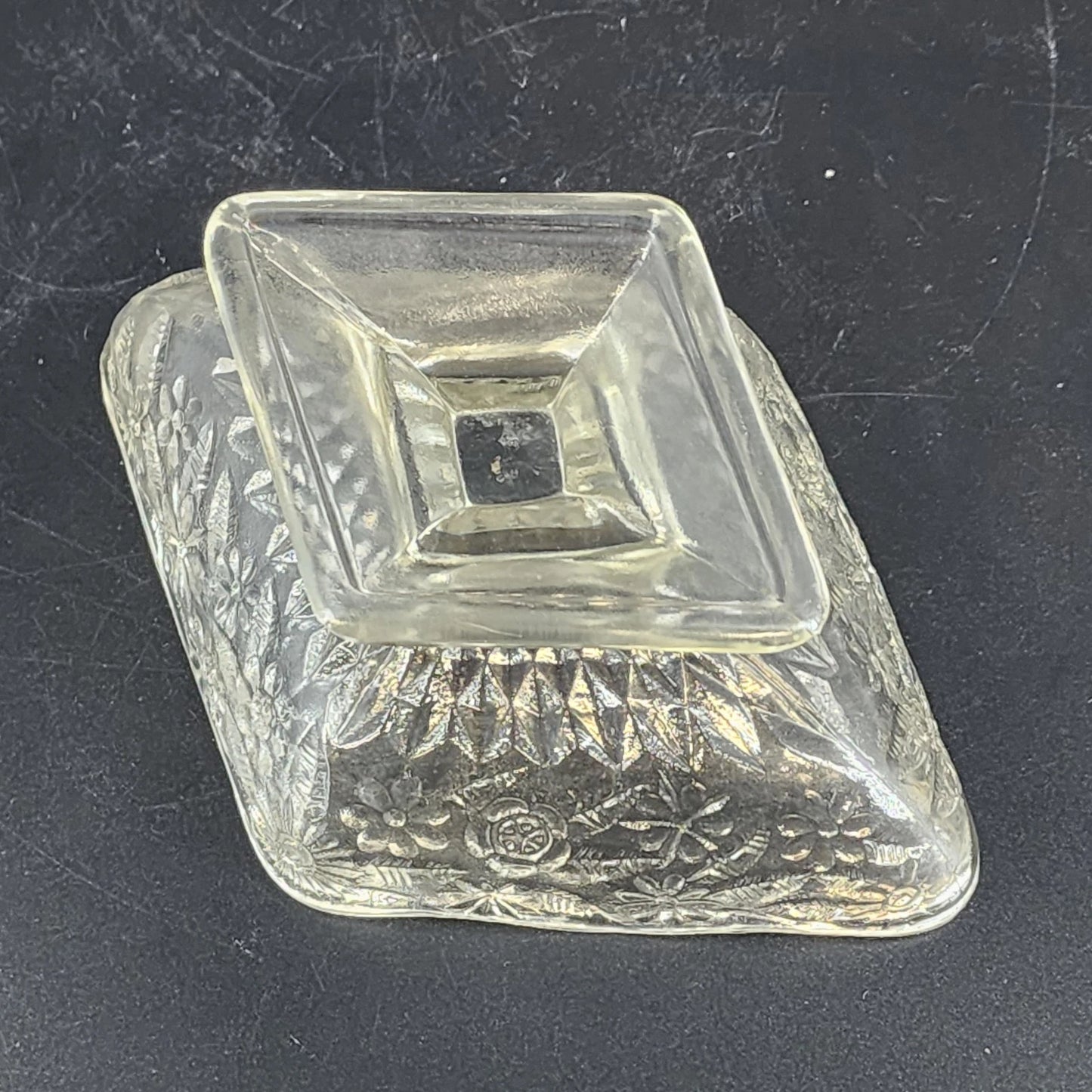 Indiana Compote Pedestal Candy Dish Clear Glass Pineapple & Floral Diamond 6.5"