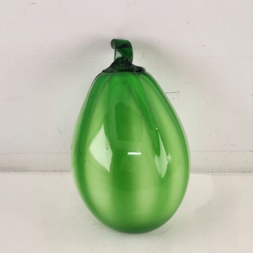 Art Glass Green Melon Green Stem Hand Crafted Decorative Vegetable 5.25" Long