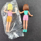 2 Vintage McDonalds Polly Pocket Dolls 2003 Blonde Brown Pink Orange Bendy Toys