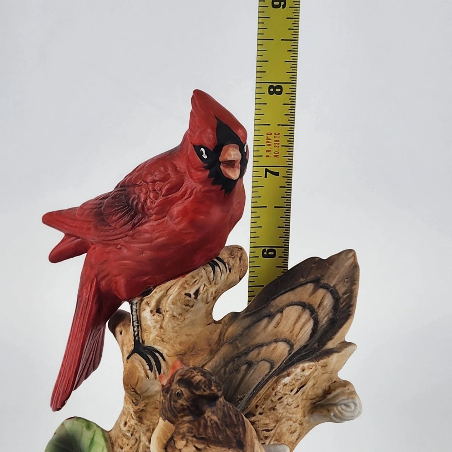 Cardinal & Baby Bird Music Box Figurine Red Bird Family Tree Stump Ceramic 8"