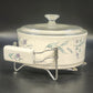 Pfaltzgraff April 2.5 Qt Casserole Dish with Glass Lid Expandable Holder USA