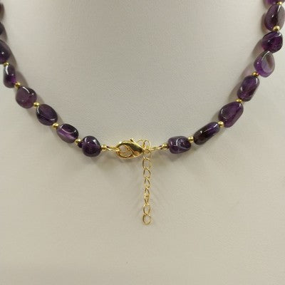 Statement Necklace with Gold Tone Beads and Glossy Natural Amethyst 18" Jewelry