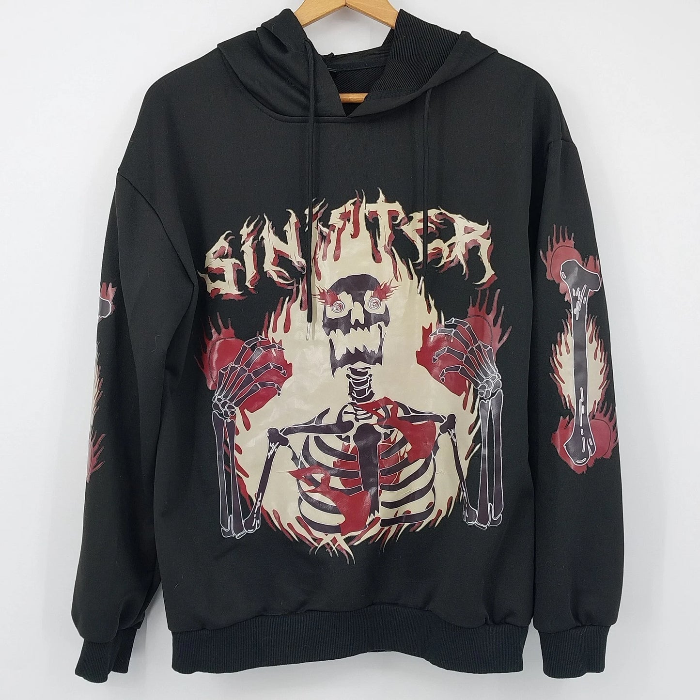 Romwe Men's Sinister Grunge Hoodie Black Poly Knit Streetwear Graphic Goth Sz M