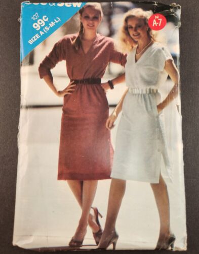 Butterick See & Sew 107 Vintage Sewing Pattern 1980's Misses Dress Size A S-M-L