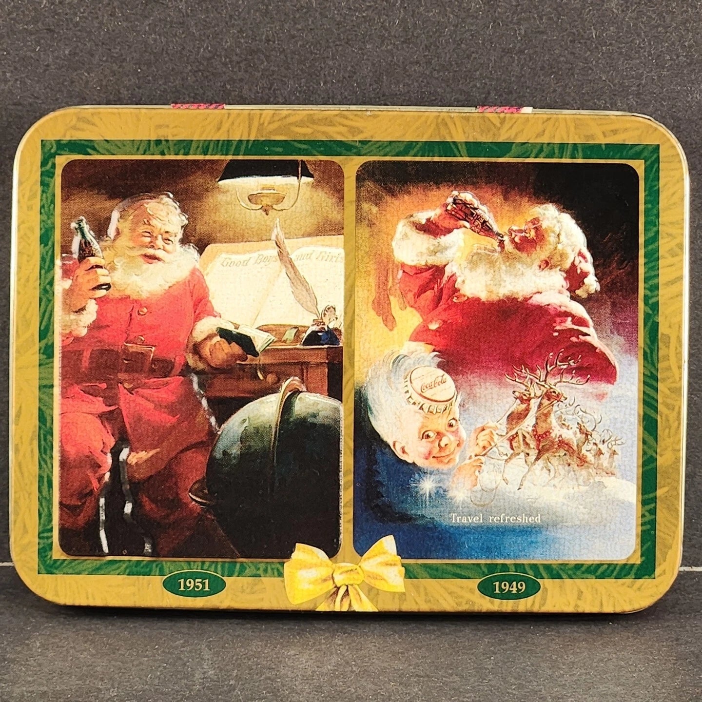 Coca-Cola Playing Cards 2 Decks in Collectible Santa Tin NIB Christmas Vintage