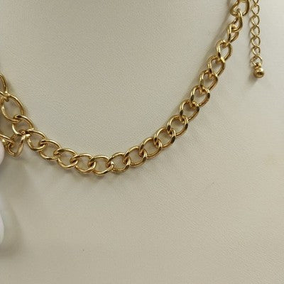 Gold Tone Chain with White Faceted Round & Teardrop Beaded Statement Necklace
