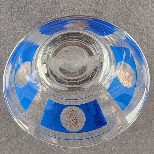 Hazel Atlas 2pc Chip and Dip Glass Bowl Set Blue Gold Grapes Wheat Pattern Faded