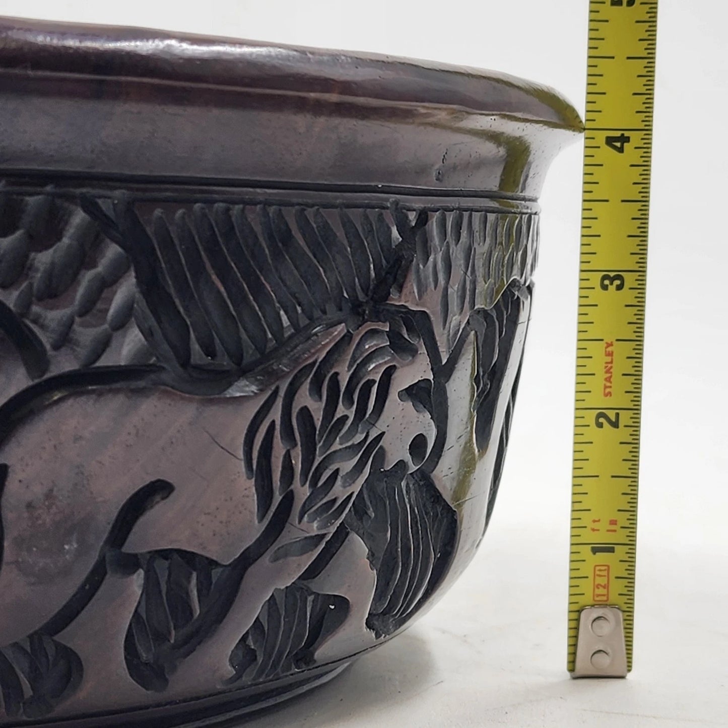 Hand-Carved Wood Bowl Kingdom Swaziland Eswatini Africa Intricate Animal Carving