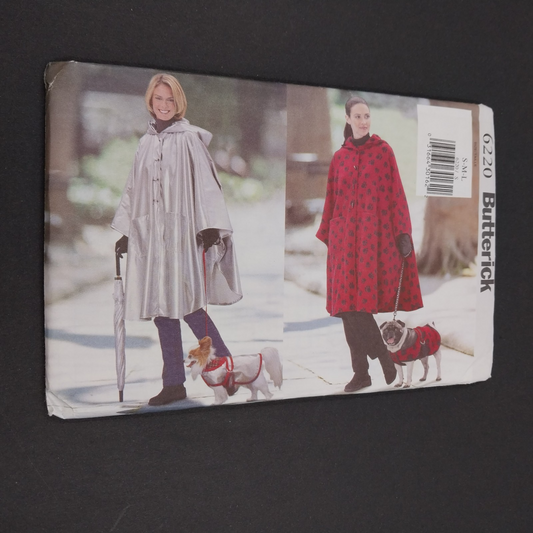 Butterick 6220 Vtg Sewing Pattern 1999 Uncut Misses Poncho Size S-M-L & Dog Coat