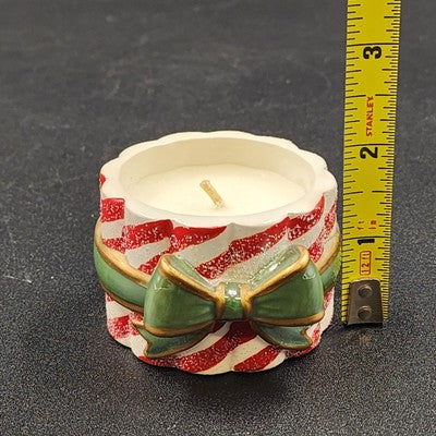 Avon Peppermint Tealight Holder Green Christmas Ribbon 2.5" Vintage China