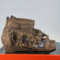 Bucco Nani Tan Wedge Sandals Gold Stud Fringe Zip Back Women 8.5 NWB