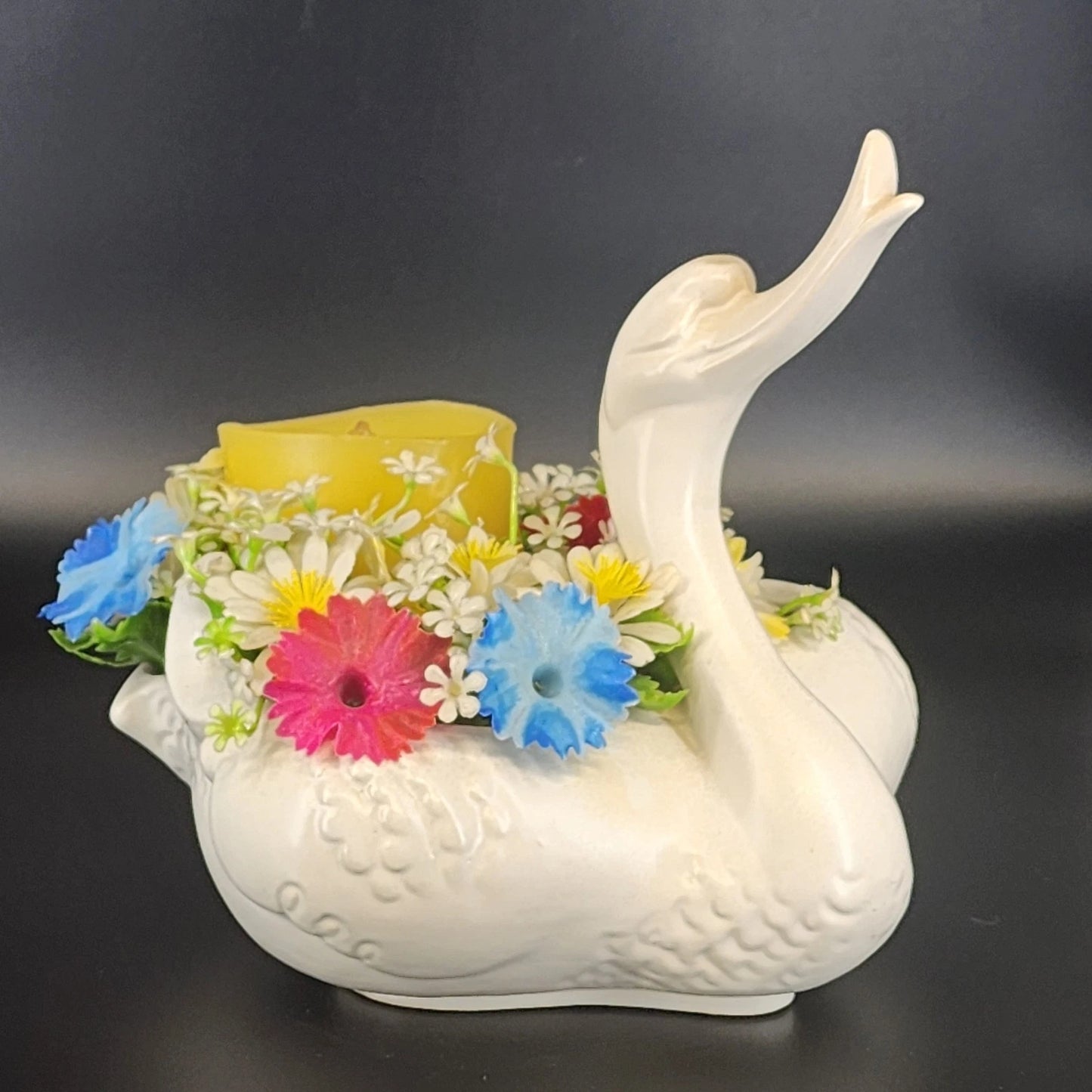 Hull Pottery Happy Duck Planter Floral 23 Matte White Swan Figurine Large USA