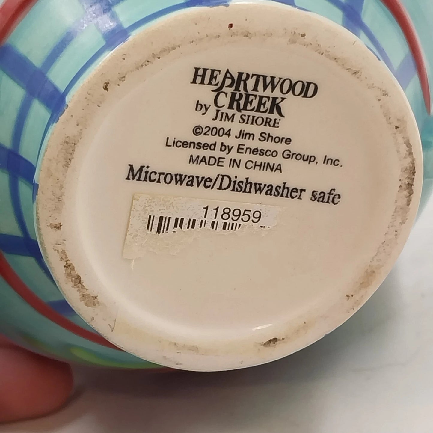 Jim Shore Teapot Candle Enesco Heartwood Creek Blue w Red Heart Ceramic Chip Lid