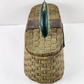 Resin Fishing Basket Trinket Box Greens and Browns Jumping Fish Handle 7" x 4.5"