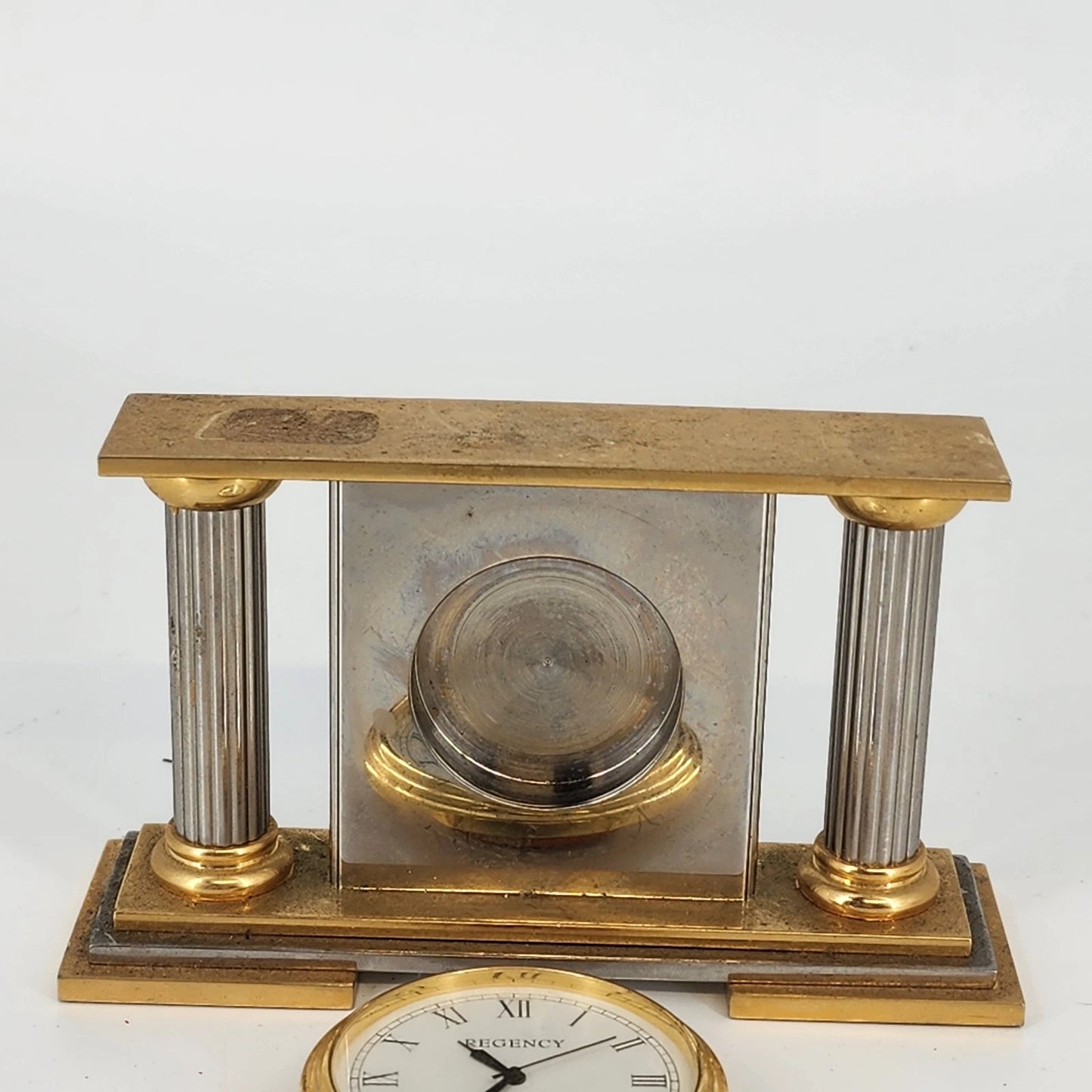 Regency Quartz Desk Mantel Clock Two Tone Gold Silver 5" Long Repair/Parts Only