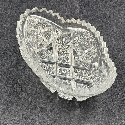 Imperial Glass Nucut Lead Crystal Oval Serving Bowl Sawtooth Edge 6.5" Vtg 50s