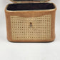 Tan Leather Train Case – 10.5" Travel Luggage with Cane Web Front, Latch Closure, Pockets & Interior Mirror Vintage