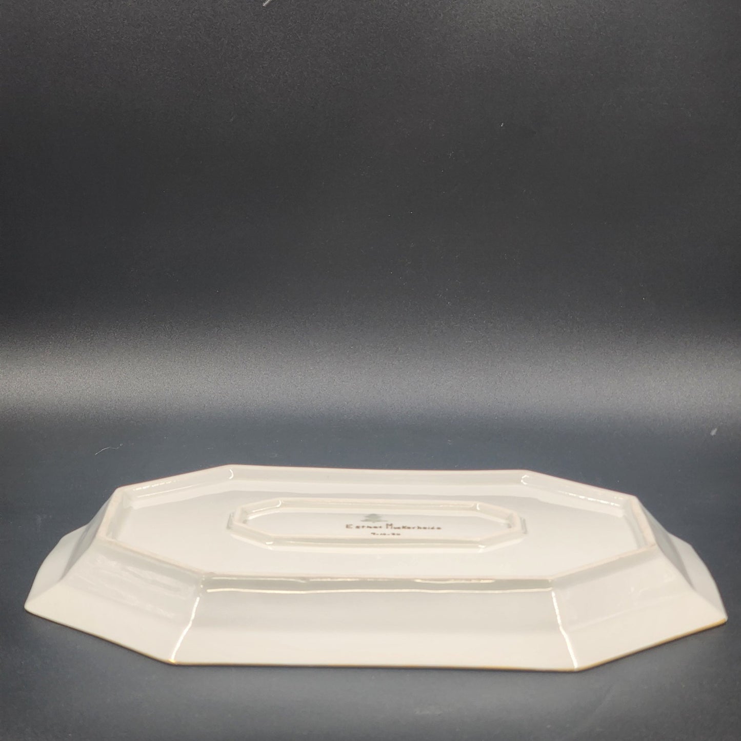 Tirschenreuth Bavaria Octagon Serve Platter Blue Border Enamel Flowers Gold Trim