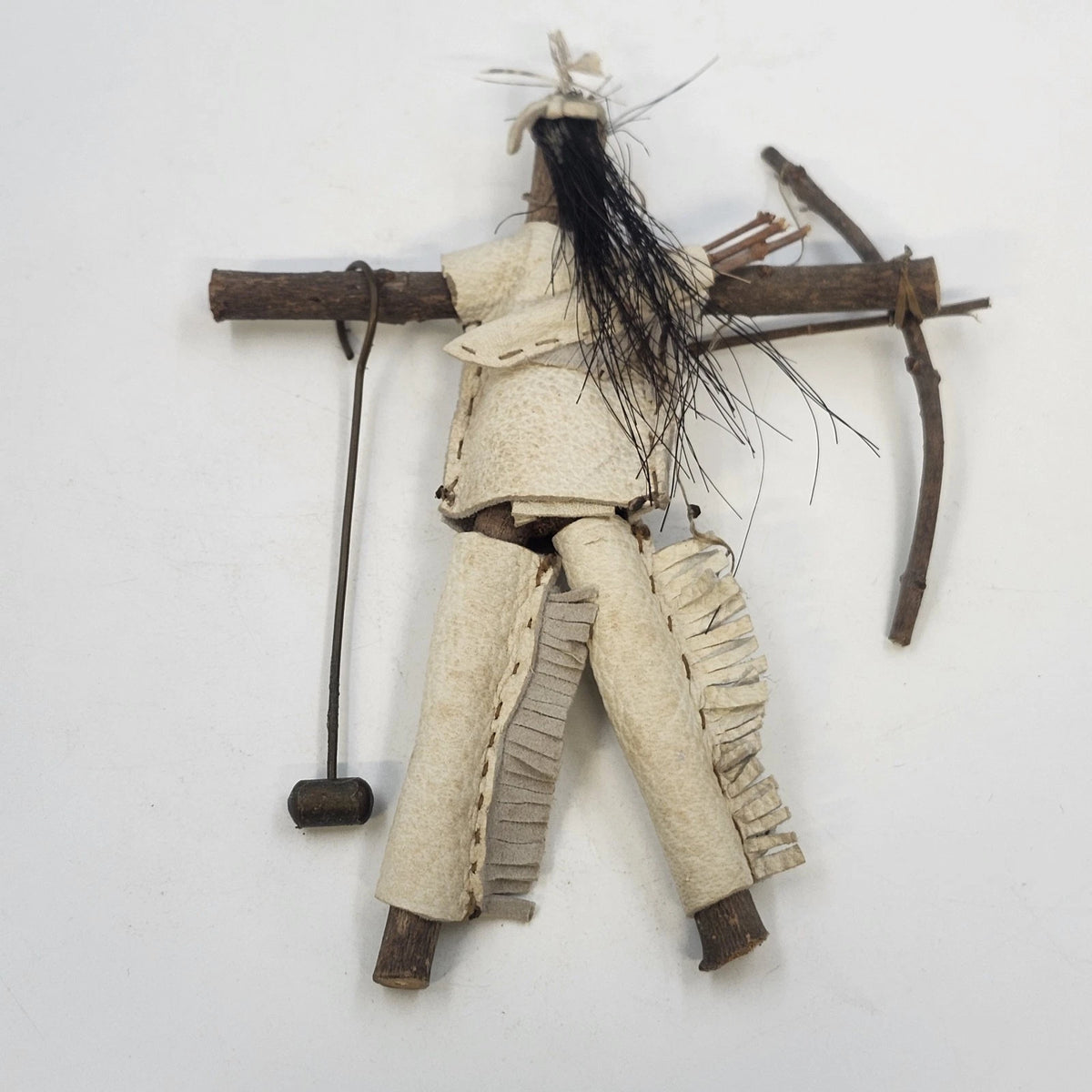 Handmade Wood Hunter Rustic Figure 7" Bow Leather Clothing Folk Art Primitive