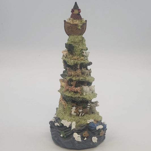 Vintage Noah's Ark animal tower music box with sculpted wildlife figures