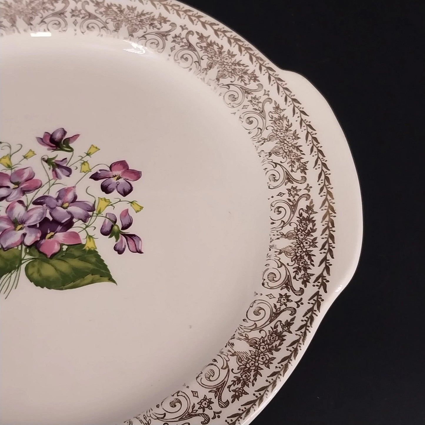 Cunningham & Pickett Springviolet 22K Gold Handled Cake Plate 10.3" Platter Ohio