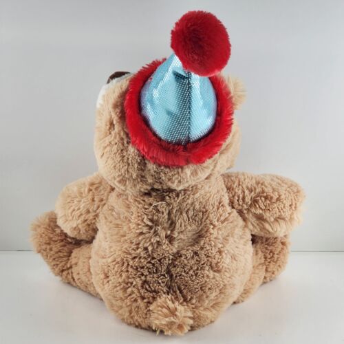 Aurora 12" Happy Birthday Bear Medium Brown Plush Stuffed Animal Party Hat