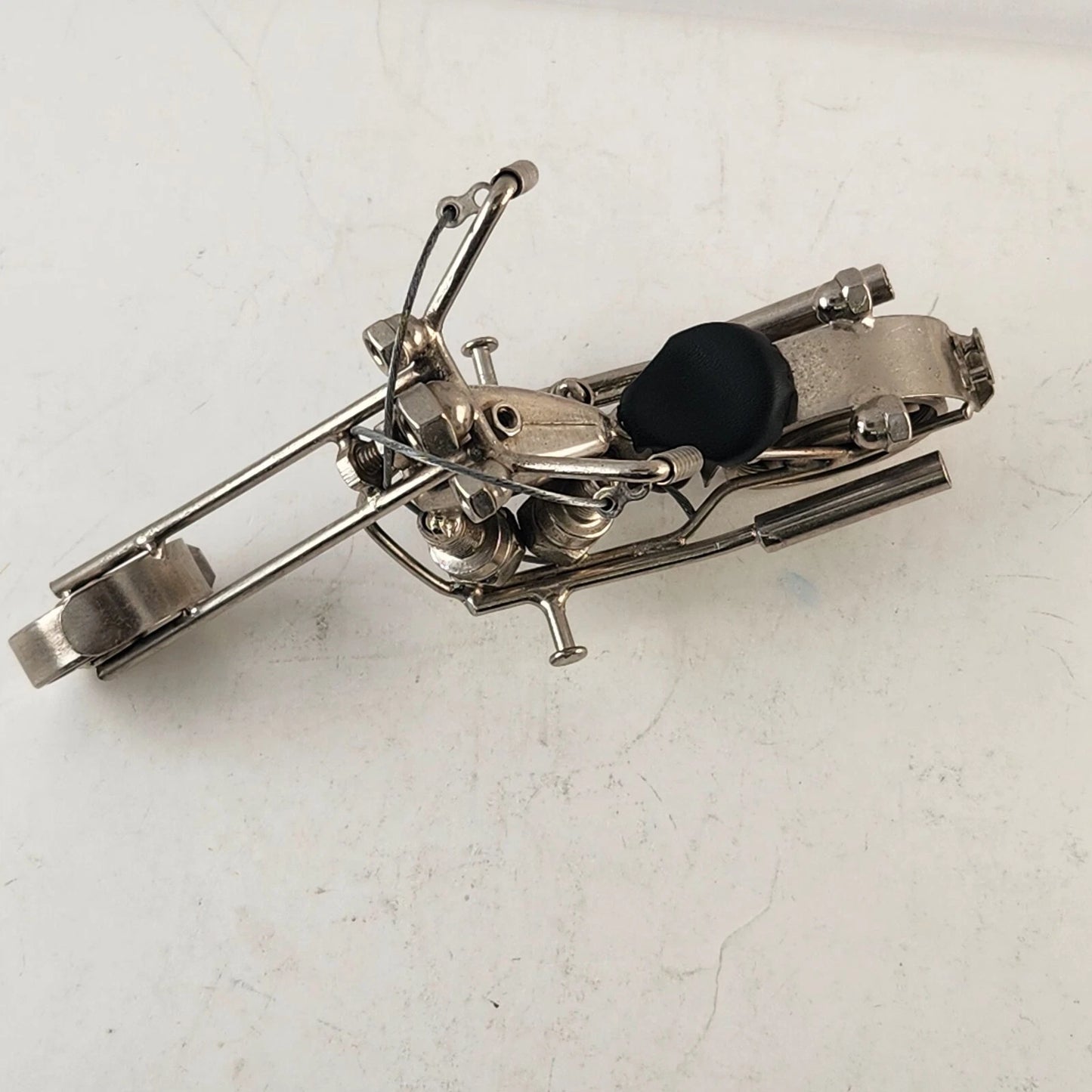 Metal Scrap Art Chopper Motorcycle Sculpture Spark Plug Nut Bolt Figurine 7.5"