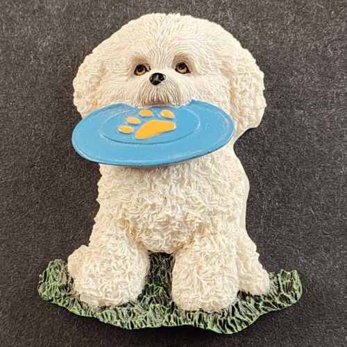 Bichon Frise Refrigerator Magnet Frisbee Catching Dog Figurine Willabee Ward MBI