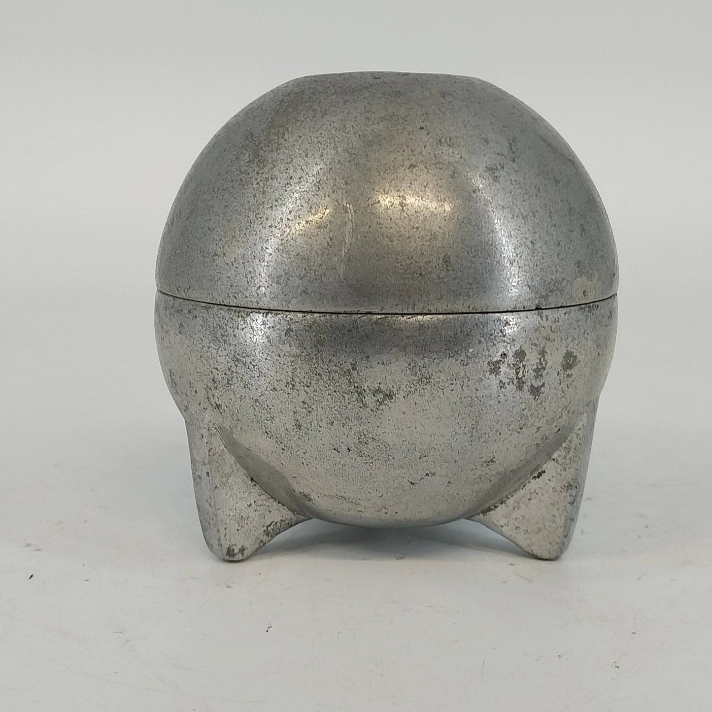 Pewter Trinket Box Storage Floral 3 Legged Footed Lift Lid Ball Finial 3.25" Vtg
