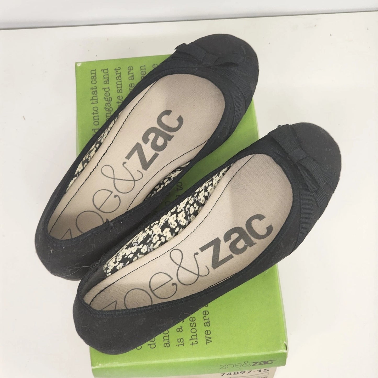 Zoe & Zac Ballet Flats Black Canvas Bow Slip On Comfort Shoes Women’s 8.5