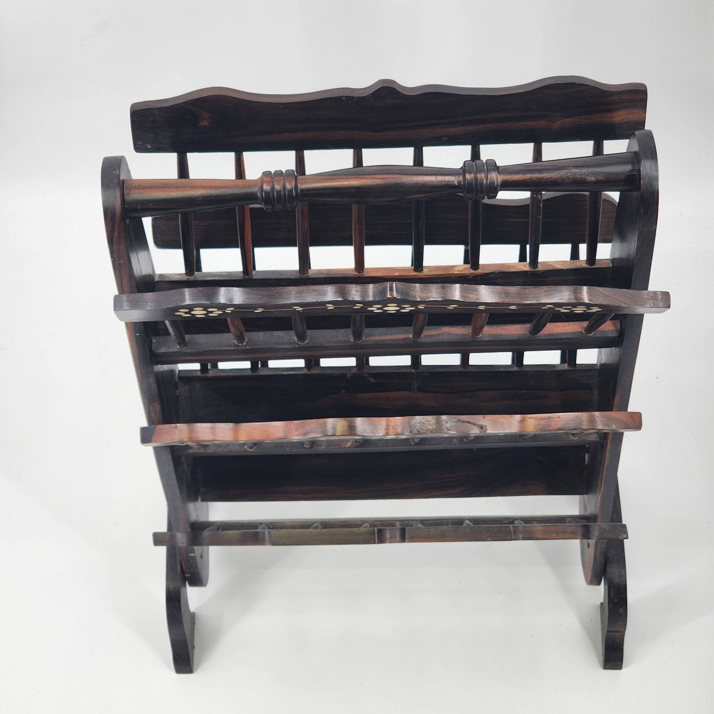 Wood Ebony Inlaid Magazine Rack Book Music by SC Vizcarra w/ 6 Position