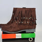 Bucco Capensis Fawn Ankle Boots Brown Faux Suede Studded Fringe Women 8.5
