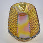 Amber Iridescent Carnival Glass Oval Serving Bowl Scalloped 10.5